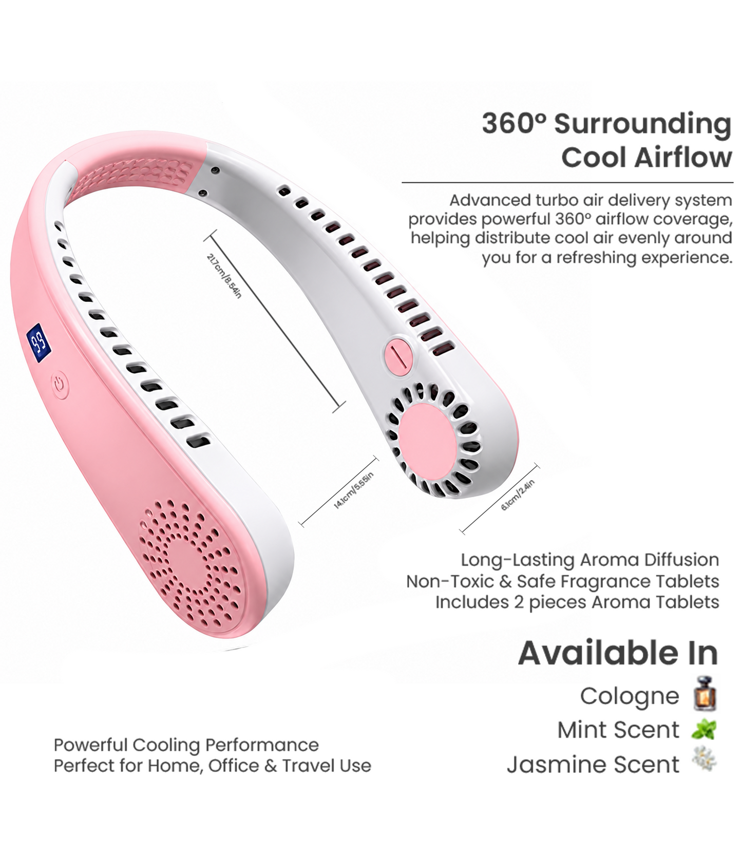 360° Powerful Portable Scented Cooling Fan | Aroma Tablets (Jasmine, Mint) Included